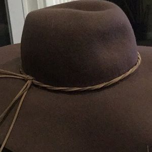 Brown wool hat with brown leather strap